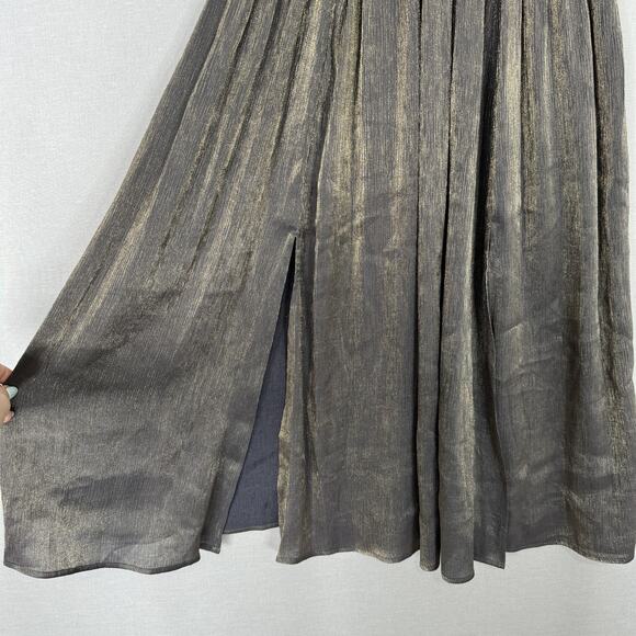 Pinch Dress Womens Small Gold Metallic Midi Party Deep V-Neck Cocktail Evening - Picture 5 of 16